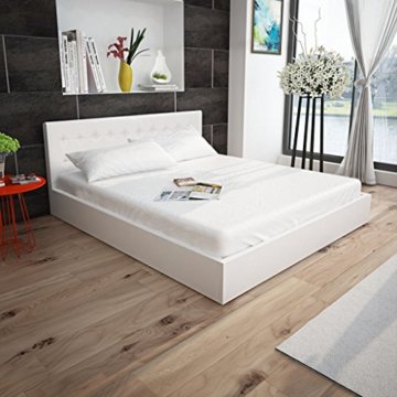 Anself Polsterbett Doppelbett Bett Ehebett aus Kunstleder mit Bettkasten 180x200cm ohne Matratze Weiß - 2