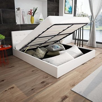 Anself Polsterbett Doppelbett Bett Ehebett aus Kunstleder mit Bettkasten 180x200cm ohne Matratze Weiß - 1