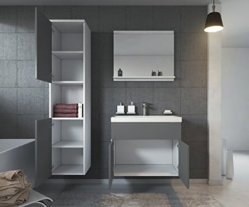 Badezimmer Badmöbel Set Montreal 60 cm Waschbecken Hochglanz Grau Fronten - Unterschrank Hochschrank Waschtisch Möbel - 2