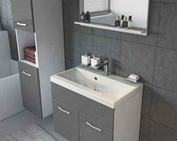 Badezimmer Badmöbel Set Montreal 60 cm Waschbecken Hochglanz Grau Fronten - Unterschrank Hochschrank Waschtisch Möbel - 3