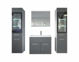 Badezimmer Badmöbel Set Rio XL LED 60 cm Waschbecken Hochglanz Grau Fronten - Unterschrank 2x Hochschrank Waschtisch Möbel - 1