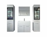 Badezimmer Badmöbel Set Rio XL LED 60 cm Waschbecken Hochglanz Weiß Fronten - Unterschrank 2x Hochschrank Waschtisch Möbel - 1