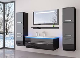 Badmöbel Set Badezimmermöbel Komplett Set Waschbeckenschrank mit Waschtisch Spiegel 2 hochschränke mit LED Hochglanz Fronten Schwarz 70 cm Vormontiert Homeline1 - 1