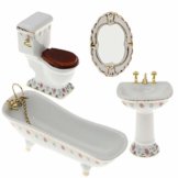 Baoblaze 4pcs Miniatur Weiße Badewanne, Toilette, Spüle, Spiegel Badezimmer Möbel Set für 1/12 Puppenhaus Bad Dekoration - # 2 - 1