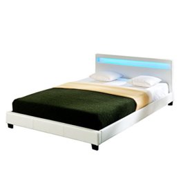Corium® LED Polsterbett "Paris" - 140 x 200 cm - Weiß Kunstleder - mit Lattenrost und RGB Beleuchtung - 1