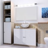 DEUBA Badmöbel Set mit Lamellentür Badezimmermöbel Waschbeckenunterschrank Unterschrank | braun/weiß | Magnetverschluss | Materialstärke: 15mm - 1