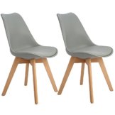 EGGREE 2er Set Esszimmerstühle mit Massivholz Buche Bein, Retro Design Gepolsterter lStuhl Küchenstuhl Holz, Grau - 1