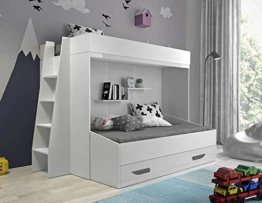 Furnistad | Etagenbett für Kinder Beta | Doppelstockbett mit Leiter und Bettkasten (Weiß + Weiß + Grau, 90 x 200 cm + 90 x 195 cm) - 1
