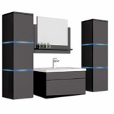 Home Deluxe - Badmöbel-Set - Wangerooge schwarz - XL - inkl. Waschbecken und komplettem Zubehör - Verschiedene Größen - 1