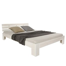 Homestyle4u 1835 Holzbett 160x200 cm Doppelbett Weiß mit Lattenrost Futonbett 160 x 200 Bettgestell Bett aus Kiefer Massivholz - 1