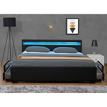 Juskys Polsterbett „Lyon“ – 180 × 200 cm - schwarz – Bettgestell mit Bettkasten, Lattenrost, LED-Beleuchtung & Kunstleder | ArtLife - 4