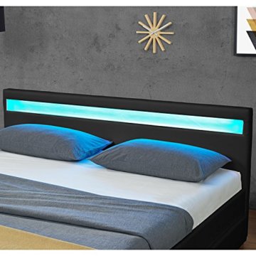 Juskys Polsterbett „Lyon“ – 180 × 200 cm - schwarz – Bettgestell mit Bettkasten, Lattenrost, LED-Beleuchtung & Kunstleder | ArtLife - 5