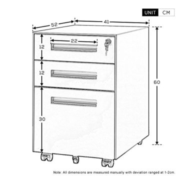 Rollcontainer, inkl. 3 Schübe, grundsolide Verarbeitung, optimal für Schreibtisch, Büromöbel, Schreibtisch Container, Rollkontainer Büro, Rollkontainer mit Schubladen, Hängeregistratur (Weiss B) - 3