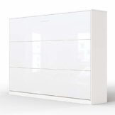 SMARTBett Basic 140x200 Horizontal Weiss/Weiss Glanz Schrankbett | ausklappbares Wandbett, ideal geeignet als Wandklappbett fürs Gästezimmer, Büro, Wohnzimmer, Schlafzimmer - 1
