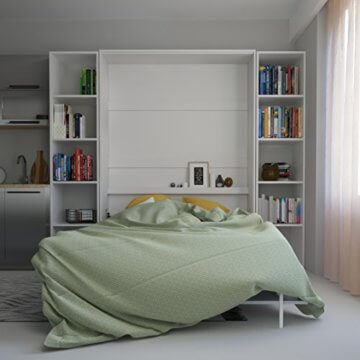SMARTBett Basic 140x200 Vertikal Weiss Schrankbett | ausklappbares Wandbett, ideal geeignet als Wandklappbett fürs Gästezimmer, Büro, Wohnzimmer, Schlafzimmer - 3