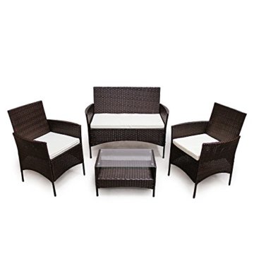 SVITA Poly Rattan Sitzgruppe Essgruppe Set Farbwahl - Cube Sofa-Garnitur Gartenmöbel Lounge Farbwahl (4er Garnitur, Braun) - 1