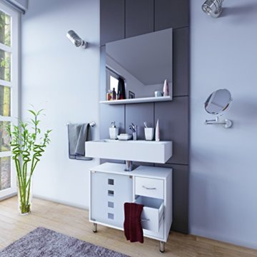 VCM Waschtischunterschrank Bad Möbel Unterschrank Schubladen Badschrank Badmöbel Weiss 67 x 56 x 30 cm 