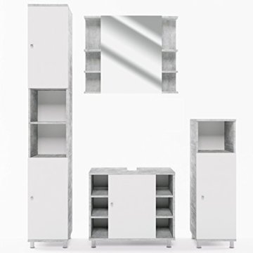 VICCO Badmöbel Set Badezimmermöbel FYNN Spiegel + Unterschrank + Midischrank + Hochschrank (Set 4, Beton) - 1